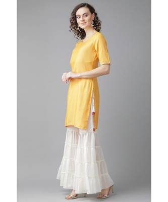 Indo Era Yellow Straight Kurta with Sharara Set 4