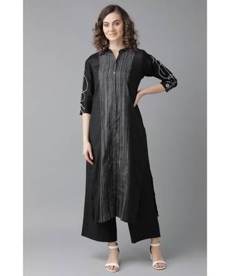 Indo Era Black Embroidered Straight Kurta with Palazzo Sets 1