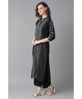 Indo Era Black Embroidered Straight Kurta with Palazzo Sets 4