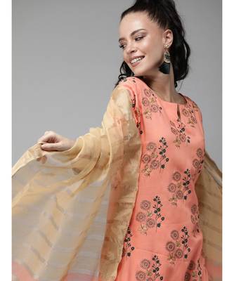 Indo Era Peach Foil Printed Straight Kurta with Palazzo Sets 1