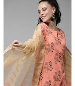 Indo Era Peach Foil Printed Straight Kurta with Palazzo Sets