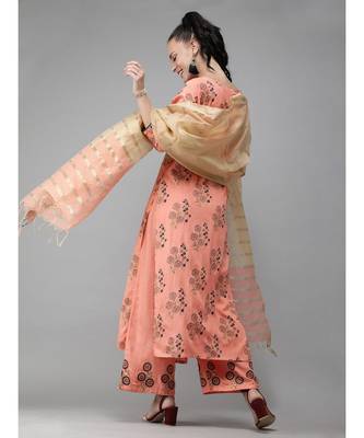 Indo Era Peach Foil Printed Straight Kurta with Palazzo Sets 3
