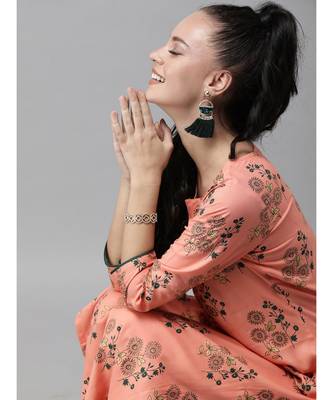 Indo Era Peach Foil Printed Straight Kurta with Palazzo Sets 4