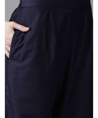 Indo Era Navy Blue Foil Printed Straight Kurta with Palazzo Set 6