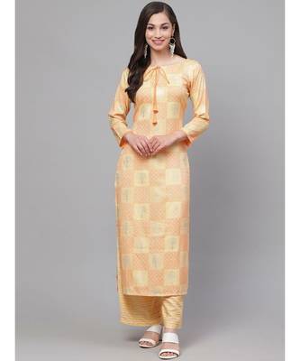 Indo Era Yellow Foil Printed Straight Kurta with Palazzo Set 1
