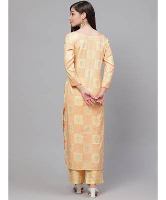 Indo Era Yellow Foil Printed Straight Kurta with Palazzo Set 3