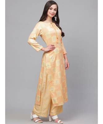 Indo Era Yellow Foil Printed Straight Kurta with Palazzo Set 4