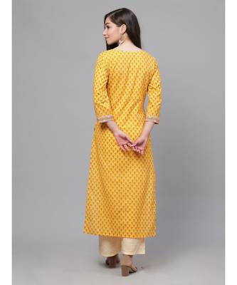 Indo Era Yellow Floral Printed Straight Kurta with Palazzo Dupatta Set 3