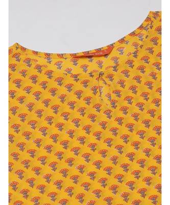 Indo Era Yellow Floral Printed Straight Kurta with Palazzo Dupatta Set 5