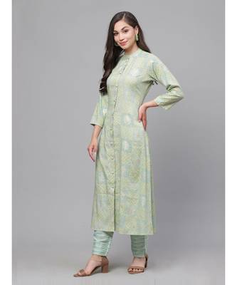 Indo Era Green Foil Printed A-line Kurta with Palazzo Dupatta Set 2