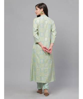 Indo Era Green Foil Printed A-line Kurta with Palazzo Dupatta Set 3