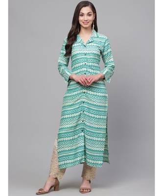 Indo Era Green Printed Straight Kurta with Pant Set 1
