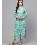 Indo Era Green Printed Straight Kurta with Pant Set