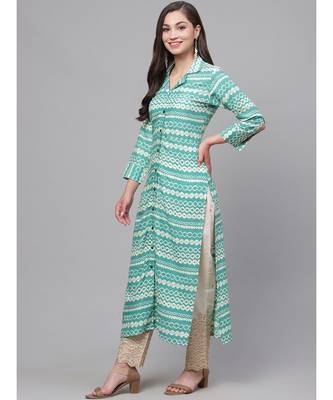 Indo Era Green Printed Straight Kurta with Pant Set 2