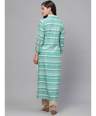 Indo Era Green Printed Straight Kurta with Pant Set 3