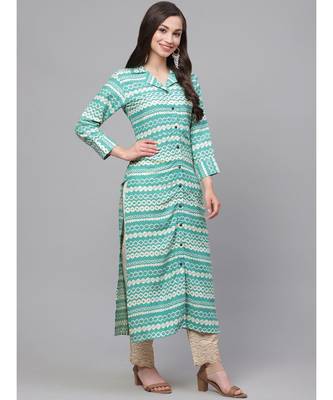 Indo Era Green Printed Straight Kurta with Pant Set 4