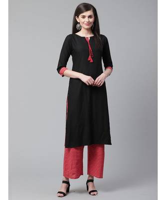 Indo Era Black Solid Straight Kurta with Palazzo Set 1