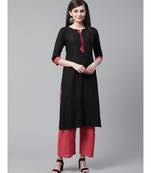 Indo Era Black Solid Straight Kurta with Palazzo Set