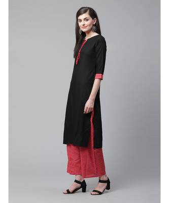 Indo Era Black Solid Straight Kurta with Palazzo Set 2