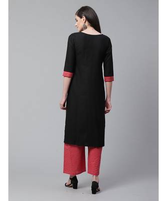 Indo Era Black Solid Straight Kurta with Palazzo Set 3