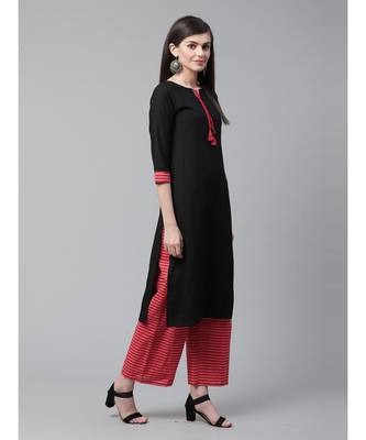 Indo Era Black Solid Straight Kurta with Palazzo Set 4