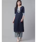 Indo Era Navy Blue Solid Straight Kurta with Palazzo Sets