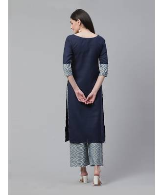 Indo Era Navy Blue Solid Straight Kurta with Palazzo Sets 3