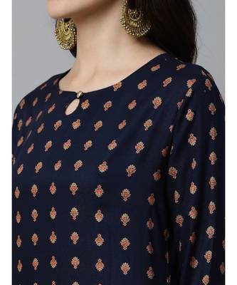 Indo Era Navy Blue Foil Printed Straight Kurta with Palazzo Sets 3