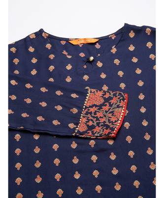 Indo Era Navy Blue Foil Printed Straight Kurta with Palazzo Sets 4