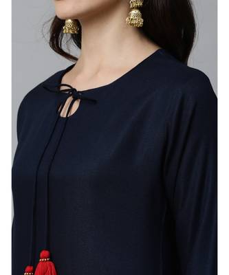 Indo Era Navy Blue Solid Straight Kurta Palazzo with Dupatta Sets 3