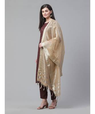 Indo Era Brown Foil Printed A-Line Kurta Pant with Dupatta Set 2