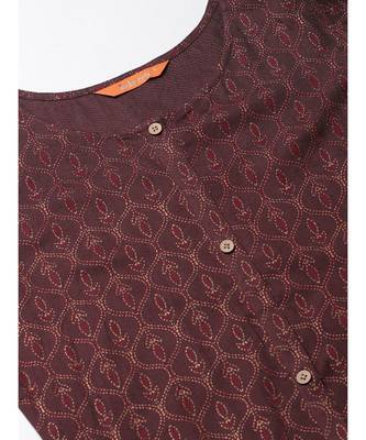 Indo Era Brown Foil Printed A-Line Kurta Pant with Dupatta Set 5
