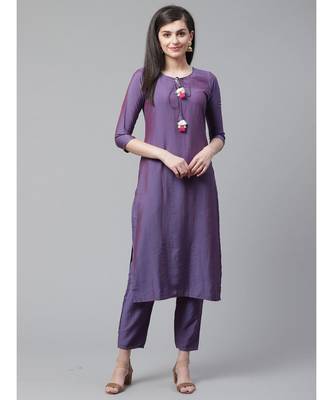 Indo Era Purple Solid Straight Kurta Pant with Dupatta Set 1