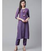 Indo Era Purple Solid Straight Kurta Pant with Dupatta Set