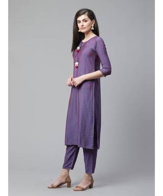 Indo Era Purple Solid Straight Kurta Pant with Dupatta Set 2