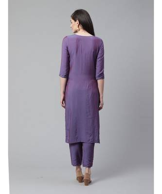 Indo Era Purple Solid Straight Kurta Pant with Dupatta Set 3