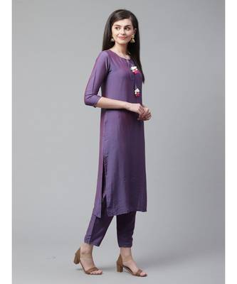 Indo Era Purple Solid Straight Kurta Pant with Dupatta Set 4