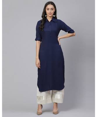 Indo Era Navy Blue Embroidered Kurta with Palazzo Set 1