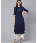 Indo Era Navy Blue Embroidered Kurta with Palazzo Set