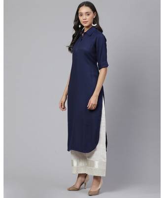 Indo Era Navy Blue Embroidered Kurta with Palazzo Set 2