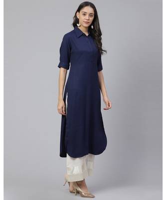 Indo Era Navy Blue Embroidered Kurta with Palazzo Set 3