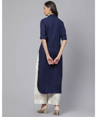 Indo Era Navy Blue Embroidered Kurta with Palazzo Set 4