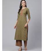 Indo Era Green Foil Floral Printed Straight Kurta with Palazzo Set