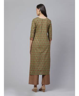Indo Era Green Foil Floral Printed Straight Kurta with Palazzo Set 3
