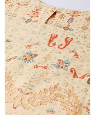 Indo Era Beige Foil Printed Straight Kurta with Palazzo Dupatta Set 5