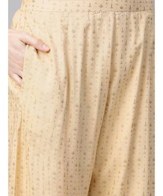 Indo Era Beige Foil Printed Straight Kurta with Palazzo Dupatta Set 6