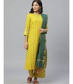 Indo Era Yellow Foil Printed Straight Kurta Set