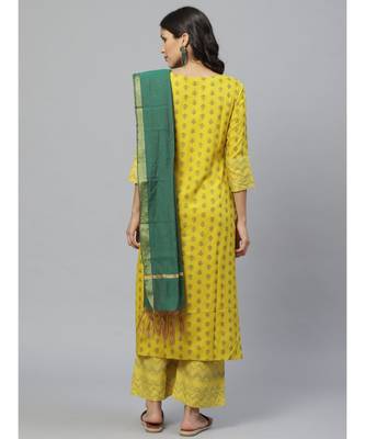 Indo Era Yellow Foil Printed Straight Kurta Set 3