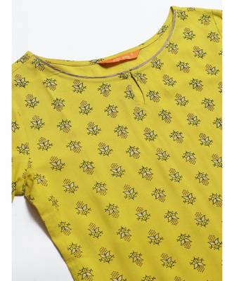 Indo Era Yellow Foil Printed Straight Kurta Set 6