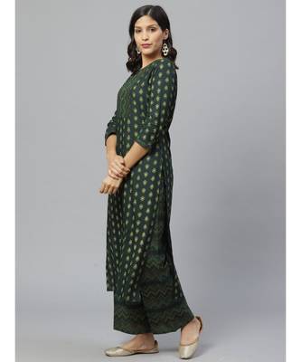 Indo Era Green Foil Printed Straight Kurta Set 2